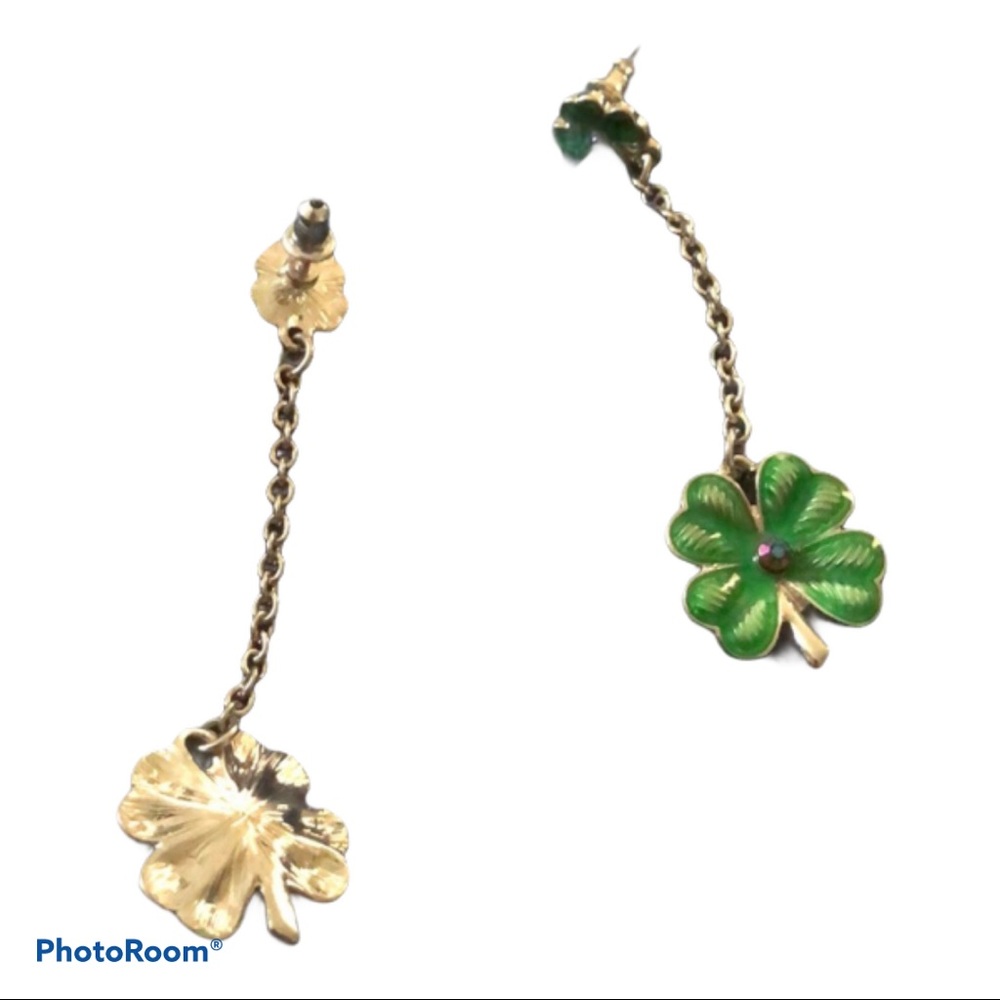 Green Lucky‎ Clover Shamrock Dangle Grandmacore Earrings - Picture 2 of 3